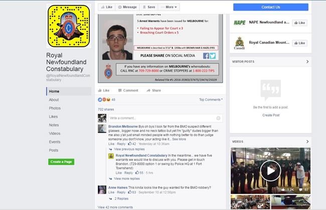 Chatty Newfoundland fugitive responds to police 'wanted' posting on Facebook | iNFOnews.ca Chatty Newfoundland fugitive responds to police 'wanted' posting on Facebook | iNFOnews.ca