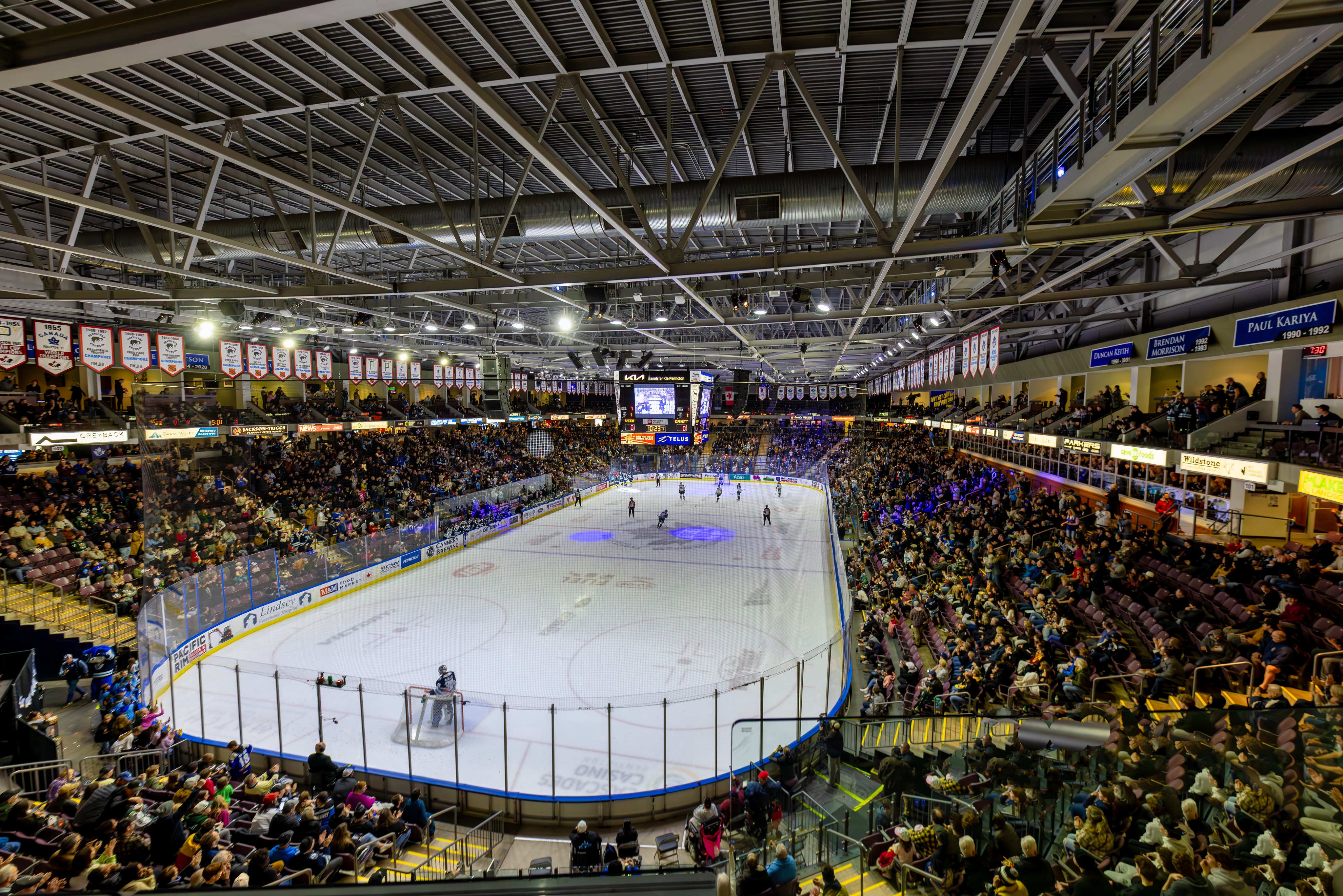The inside of a hockey arena.