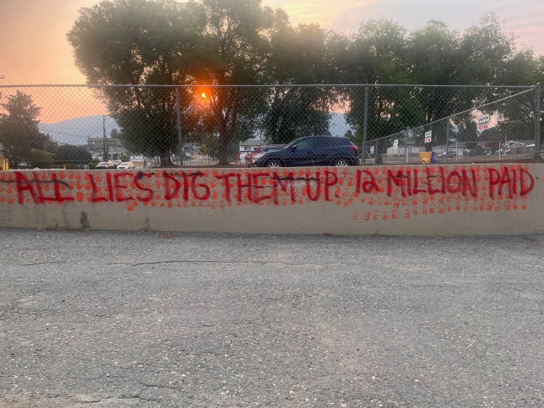 Racist graffiti painted on a mural at a Vernon elementary school.