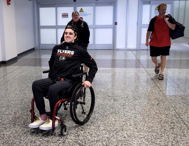 Home again. Paralyzed Humboldt Broncos player returns from Philadelphia physio | iNFOnews.ca
