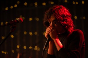A musician playing harmonica on stage.