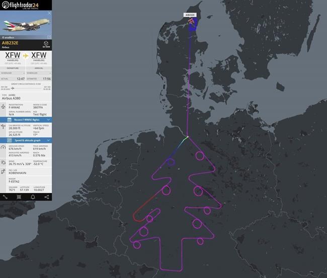 Pilot traces virtual Christmas tree in German test flight | iNFOnews.ca