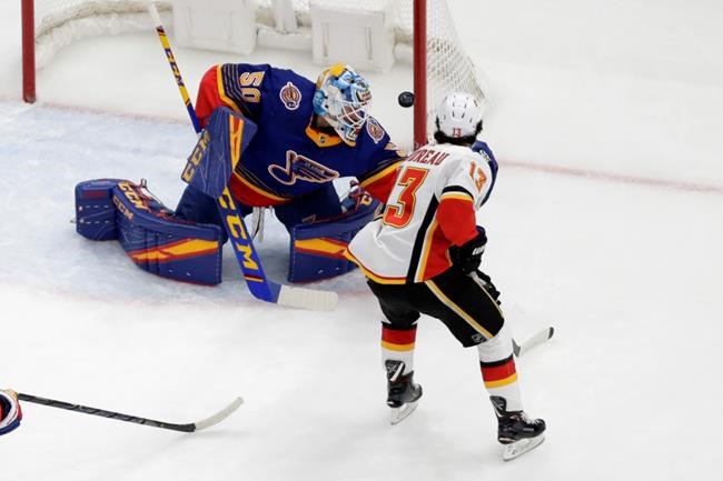 Binnington makes 40 saves to help Blues beat Flames 5-0 | iNFOnews.ca