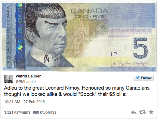 Boldly go ahead, doodlers: bank says 'Spocking' Laurier on $5 not illegal | iNFOnews.ca Boldly go ahead, doodlers: bank says 'Spocking' Laurier on $5 not illegal | iNFOnews.ca