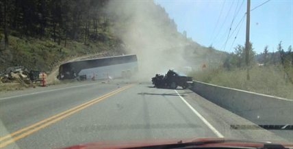 One person is dead, dozens injured after bus crash on Highway 1 near Chase | iNFOnews.ca