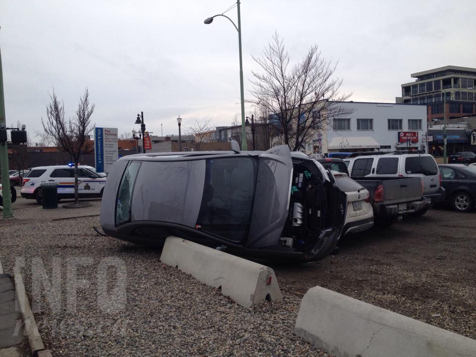 Car flipped on side in downtown Kelowna crash | iNFOnews.ca