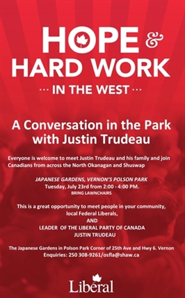 Meet Justin Trudeau in Polson Park Tuesday | iNFOnews.ca