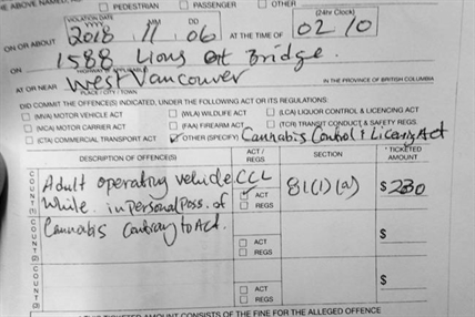 23-year-old Calgary driver gets West Vancouver's first cannabis ticket | iNFOnews.ca