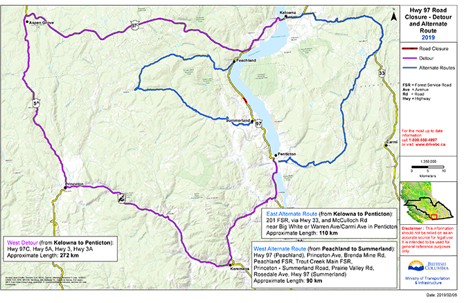 Alternate route on west side of Okanagan Lake around Highway 97 rockslide now open | iNFOnews.ca