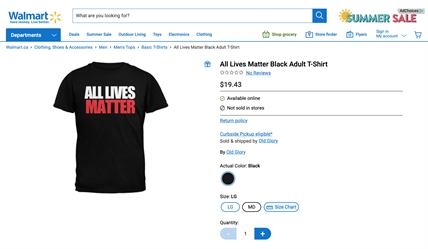 Walmart Canada 'All Lives Matter' T-shirts draw fire from social media users | iNFOnews.ca