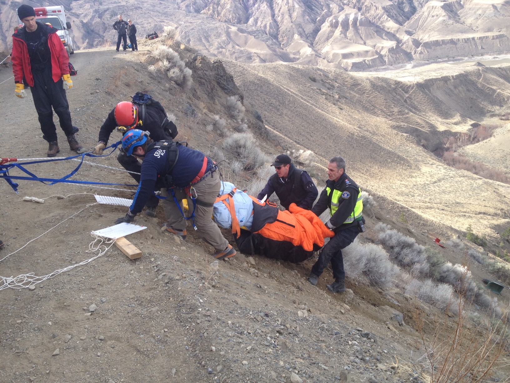PHOTOS: Dangerous rescue after pick-up goes over cliff near Clinton | iNFOnews.ca