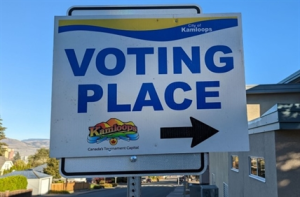 A voting place sign in Kamloops