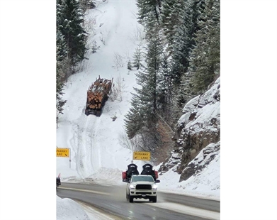 Runaway lane on Highway 3 comes in handy for logging truck | iNFOnews.ca