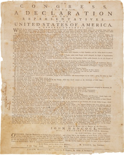 Rare Declaration of Independence broadside going to auction | iNFOnews.ca