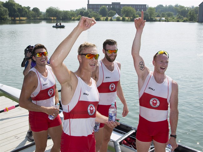 Canada wins gold in men's coxless four, third Pan Am rowing medal of day | iNFOnews.ca CP33820521