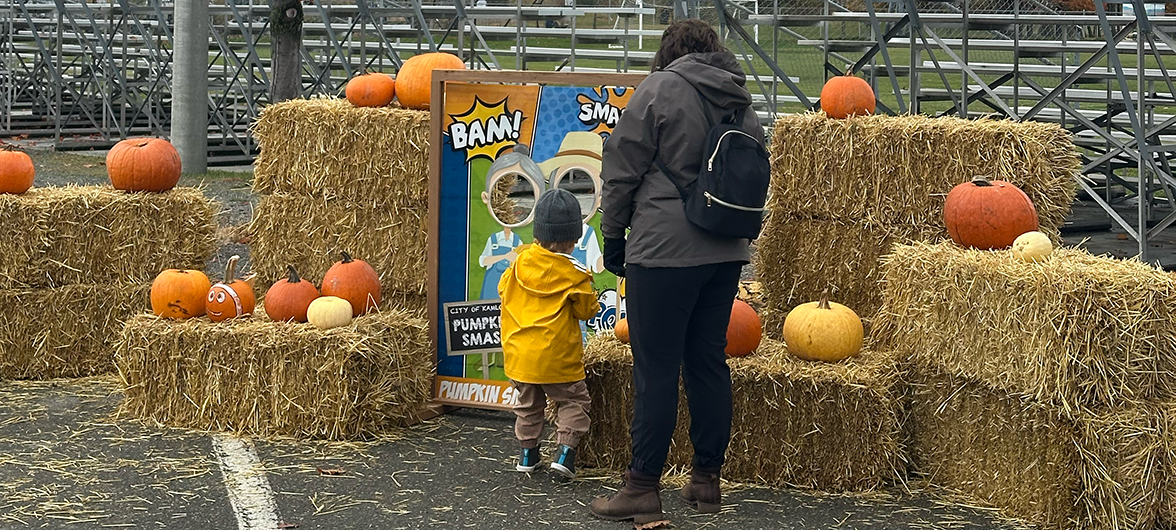 Mother and son at the 2024 City of Kamloops Pumpkin Smash