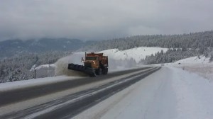 A snowplow on the Coquihalla Highway.