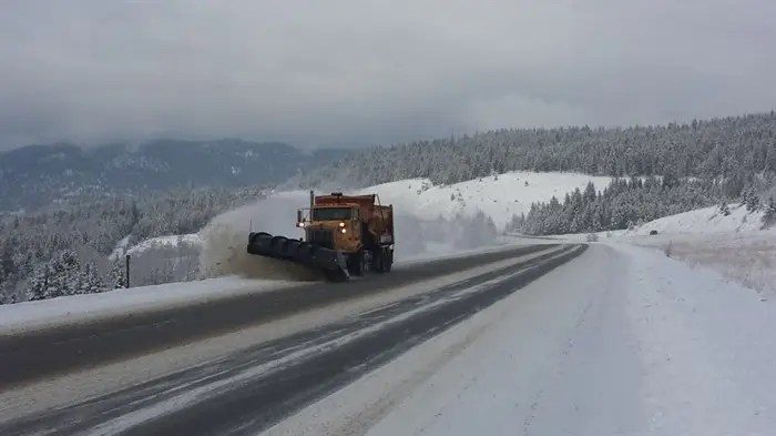 A snowplow on the Coquihalla Highway.