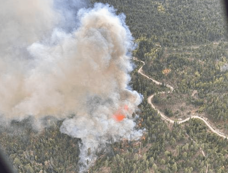 A wildfire near Peachland as seen from the air.