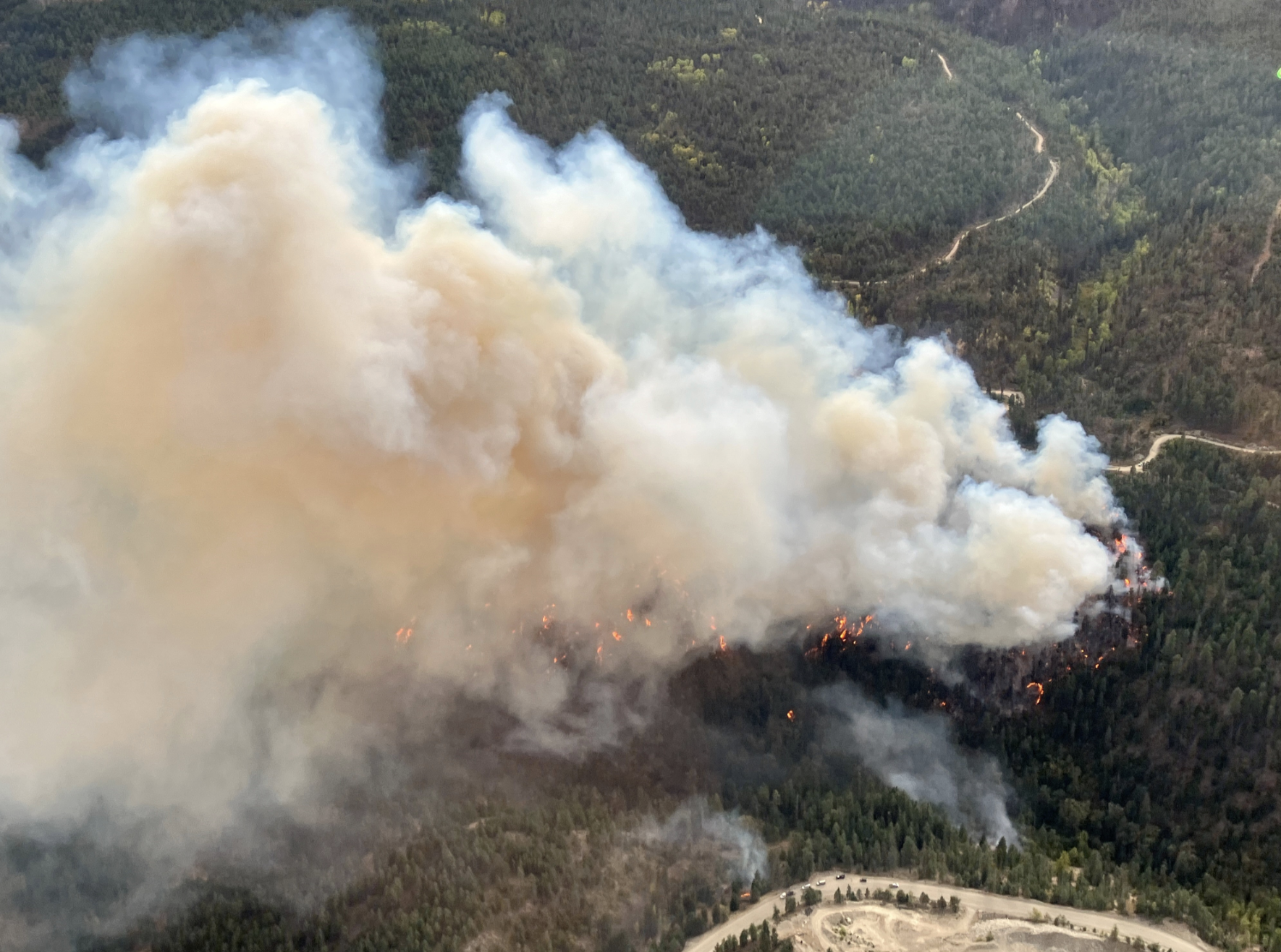 Smoke and flames in the woods near Peachland during the Munro Lake Wildfire