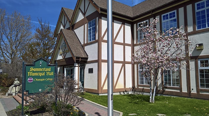 A sign outside the Municipality of Summerland city hall.
