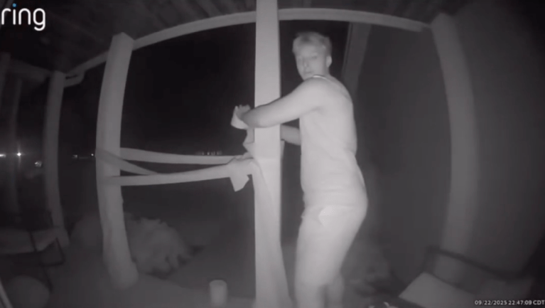 TRENDING NOW: Students caught on camera pranking teacher | iNFOnews.ca A boy with a roll of toilet paper is seen on a front porch.