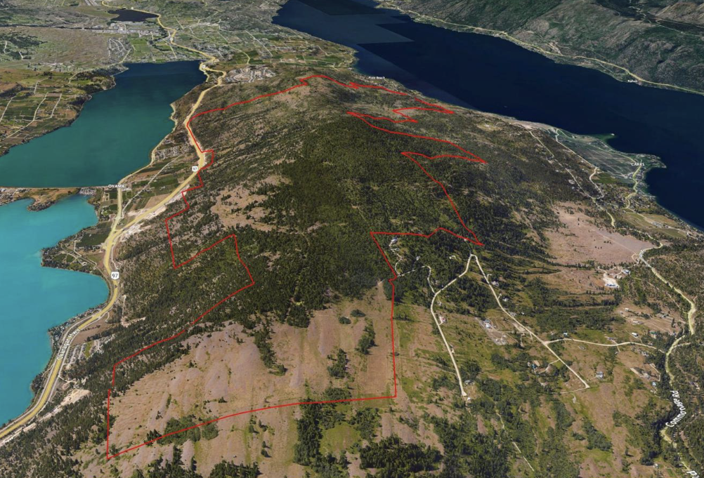 A map of a 3,400 acre parcel of land for sale in lake country.