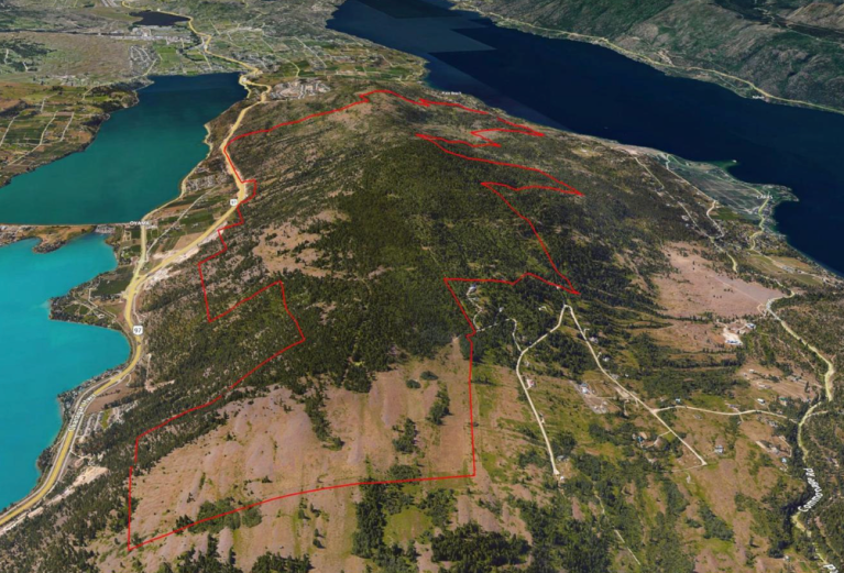 Immense 3,500-acre property hits the market in Lake Country | iNFOnews.ca A map of a 3,400 acre parcel of land for sale in lake country.
