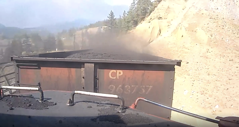 Coal dust lingers on a train wagon carrying coal near Lytton, BC.