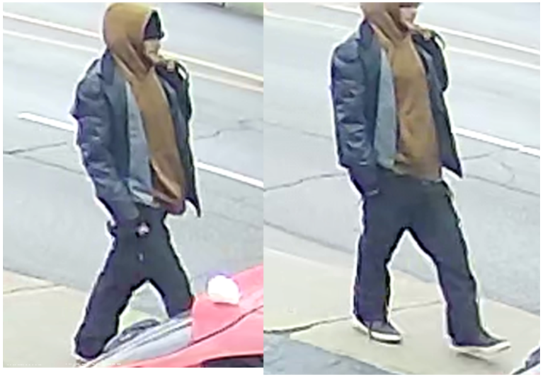 Images of a man walking on a sidewalk.