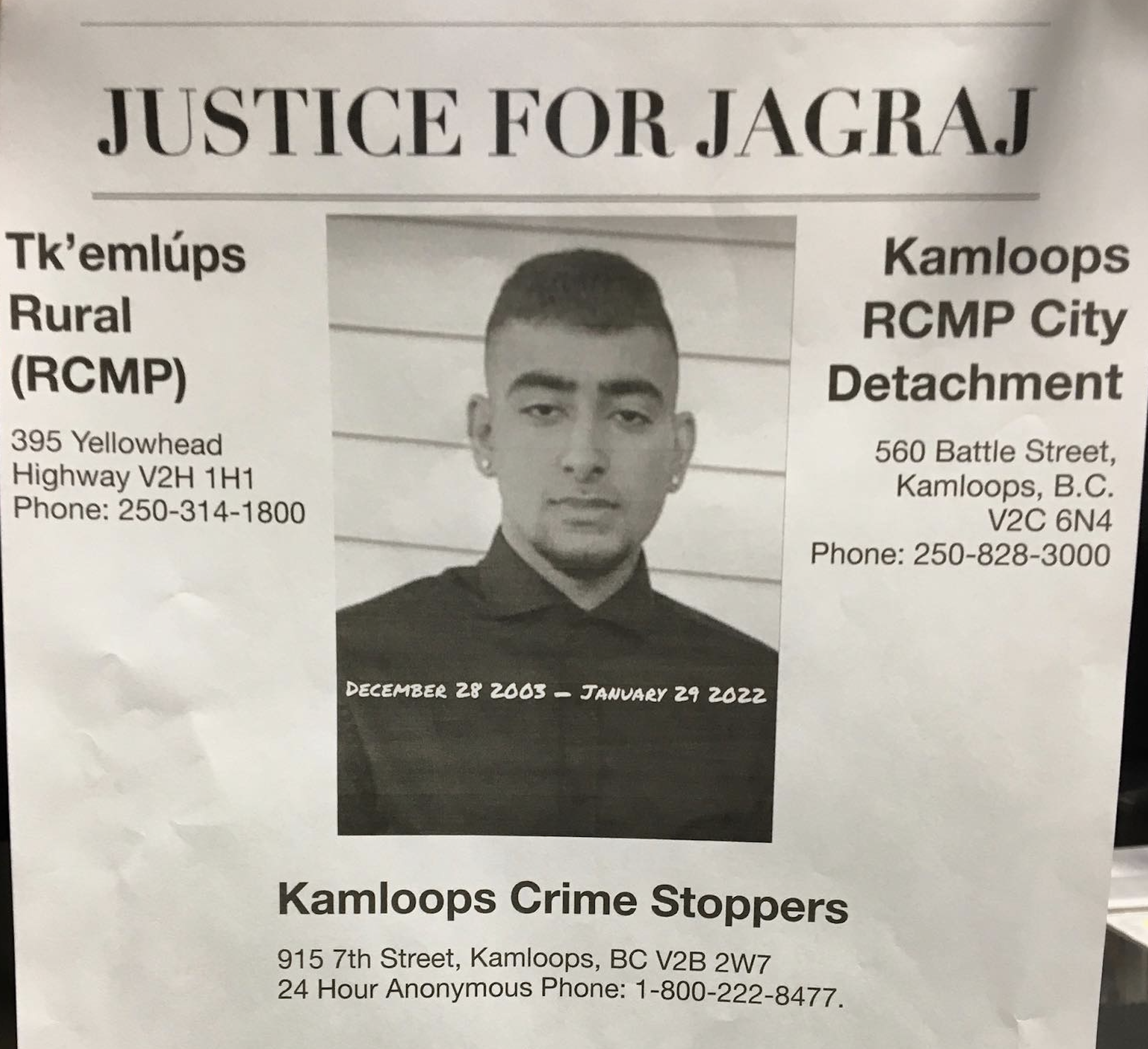 A wanted-style poster with a male's photo.