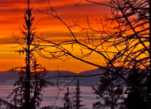 An orange and red sunset.