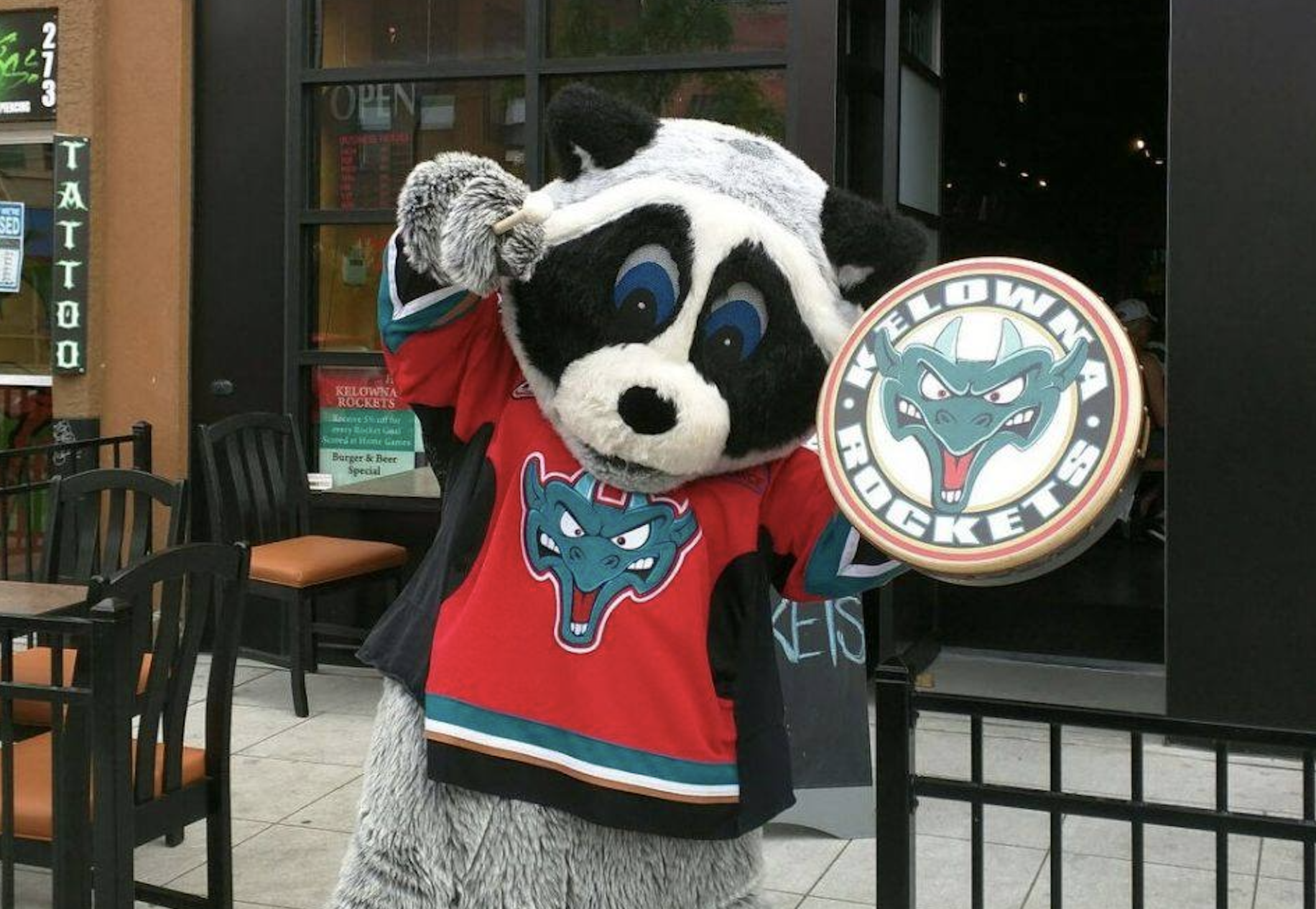 Kelowna Rockets' mascot Rocky the Raccoon.