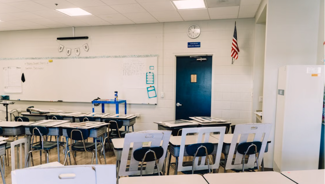 An empty classroom.