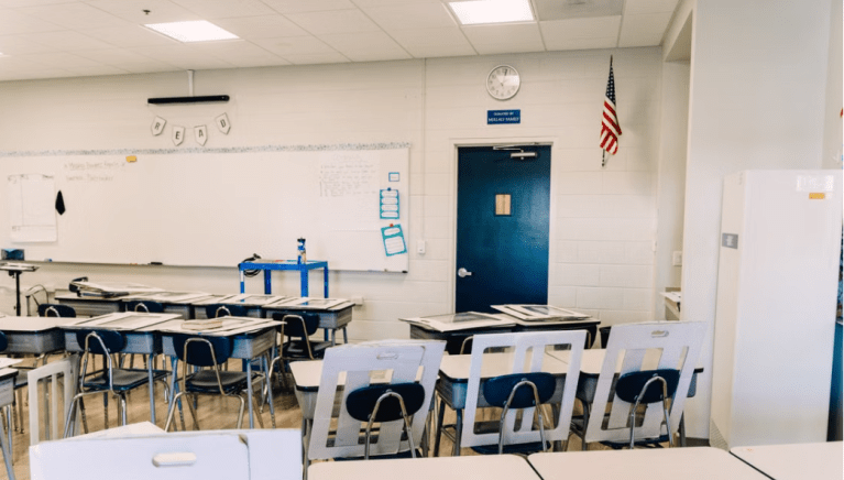 An empty classroom.