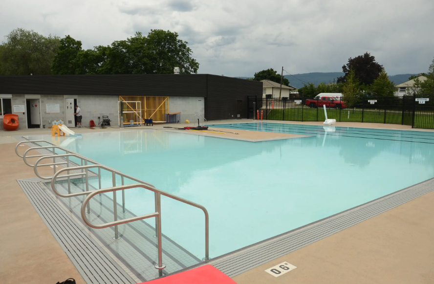 A swimming pool on a grey day.