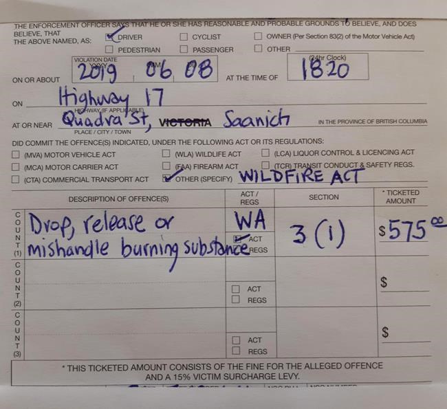 Victoria police chief hands out hefty fine to driver who flicked lit butt | iNFOnews.ca