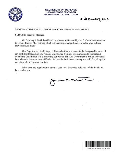 Leaving Pentagon, Mattis urges workers to 'keep faith' in US | iNFOnews.ca Leaving Pentagon, Mattis urges workers to 'keep faith' in US | iNFOnews.ca