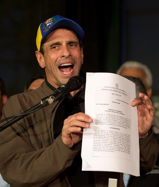 Venezuela opposition leader banned from running for office | iNFOnews.ca