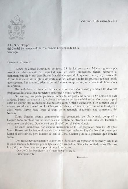 AP Exclusive: Pope letter details concern over Chile bishop | iNFOnews.ca