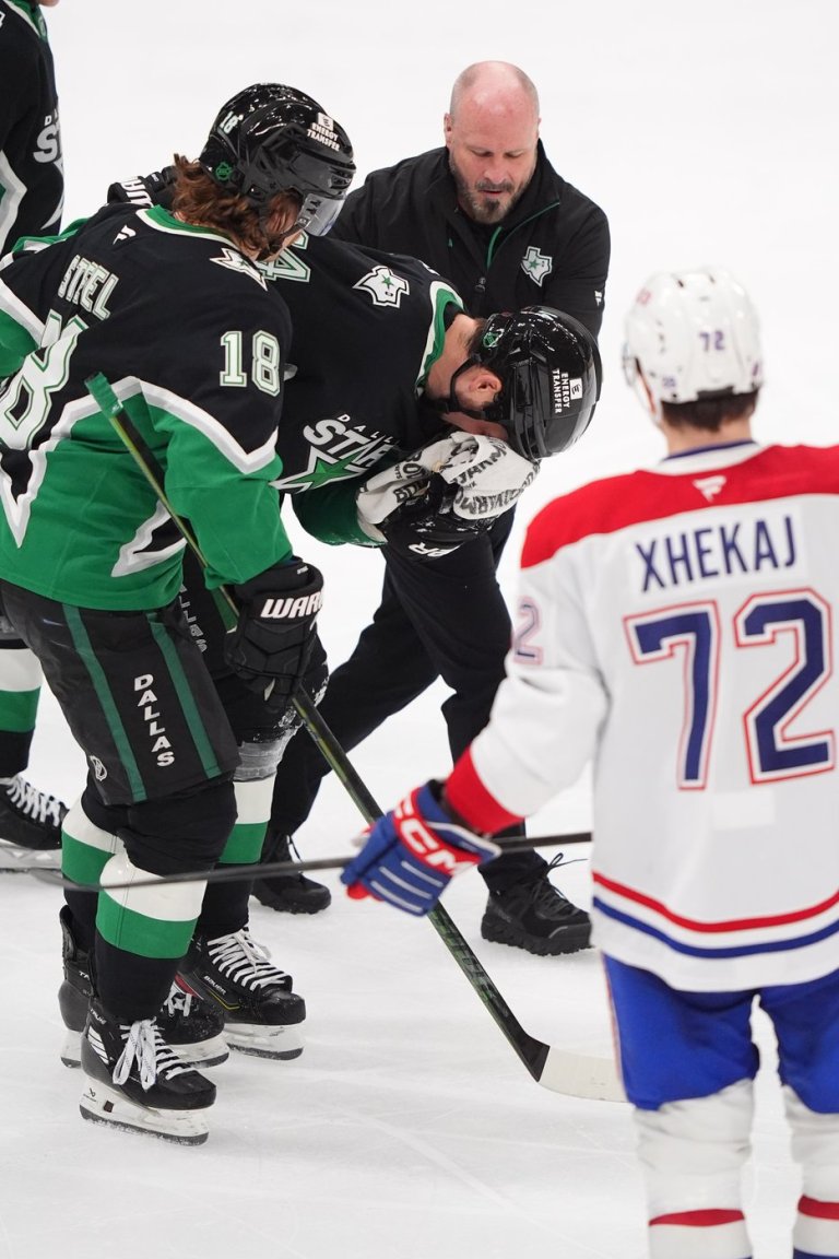 Dallas Stars captain Jamie Benn gets stitches after hitting face on ice, likely out for next games | iNFOnews.ca
