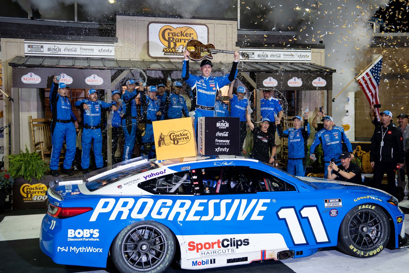 Denny Hamlin storms back from a pole-start penalty to win at Nashville Superspeedway | iNFOnews.ca