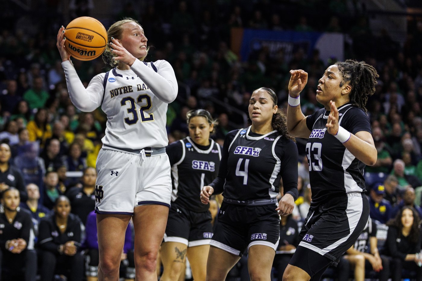 Notre Dame races past Stephen F. Austin in NCAA women's tourney, but Miles leaves with injury | iNFOnews.ca