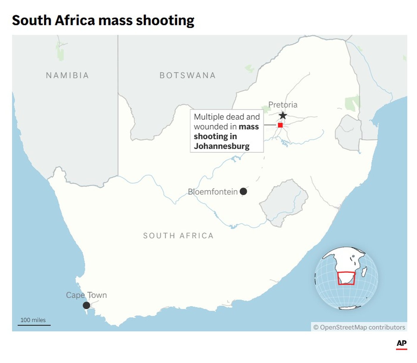 Multiple shooters kill 12 people and wound 9 in a late-night attack in South Africa
