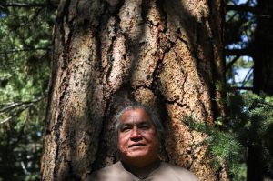 A man poses for a photo in front of a tree.