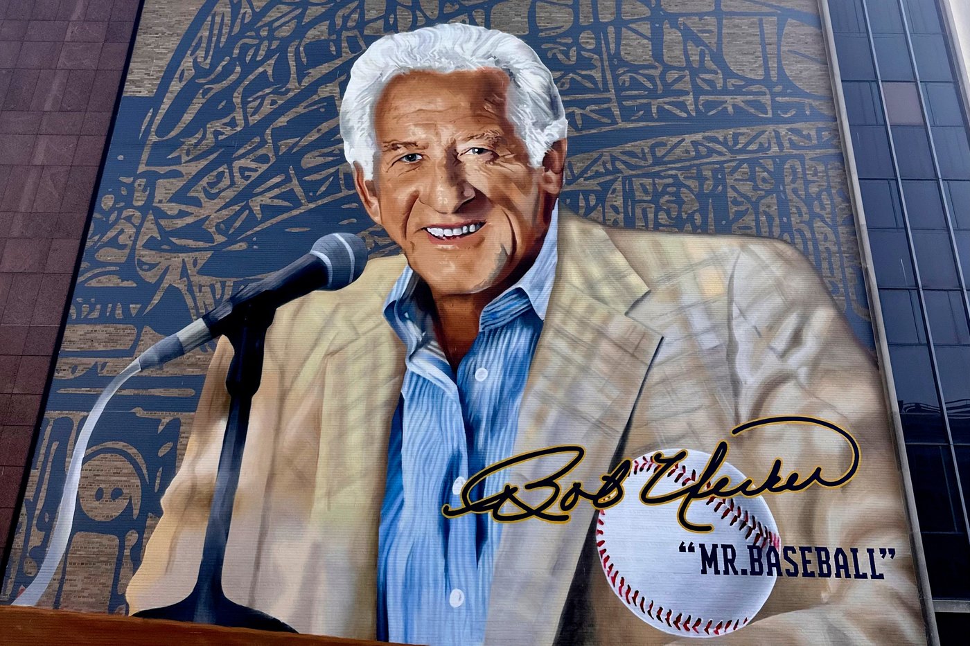 Giant mural honoring longtime Brewers broadcaster Bob Uecker goes up in downtown Milwaukee | iNFOnews.ca