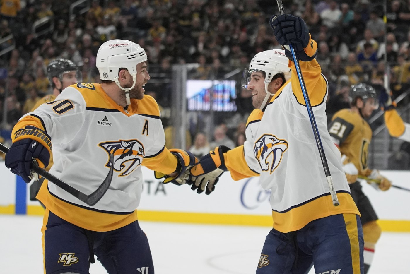 Noah Hanifin scores late goal to lift Golden Knights past Nashville 5-3, and clinch Pacific | iNFOnews.ca Noah Hanifin scores late goal to lift Golden Knights past Nashville 5-3, and clinch Pacific | iNFOnews.ca