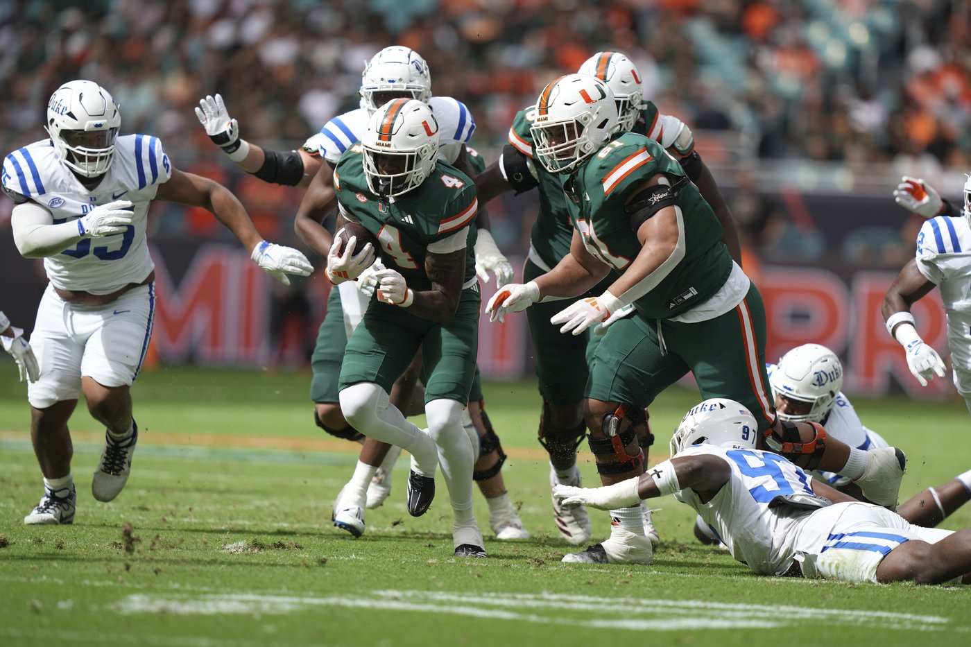 Ward and Restrepo rewrite the record book, and No. 5 Miami rallies to down Duke 53-31 | iNFOnews.ca Ward and Restrepo rewrite the record book, and No. 5 Miami rallies to down Duke 53-31 | iNFOnews.ca