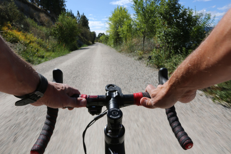 A POV photo of someone riding a bike.