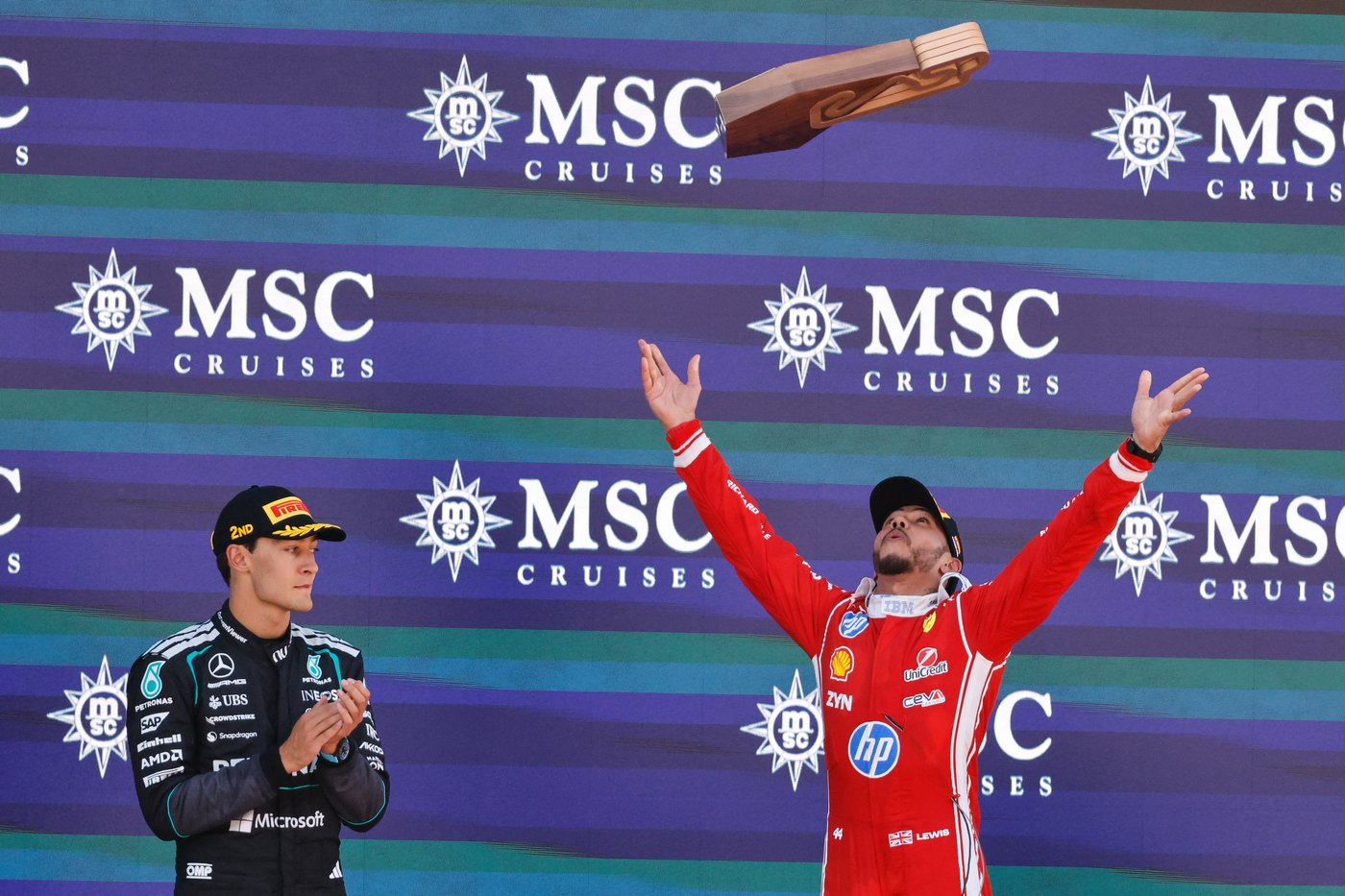 Hamilton celebrates 1st victory with Ferrari after winning Barcelona GP as Antonelli breaks down | iNFOnews.ca Hamilton celebrates 1st victory with Ferrari after winning Barcelona GP as Antonelli breaks down | iNFOnews.ca